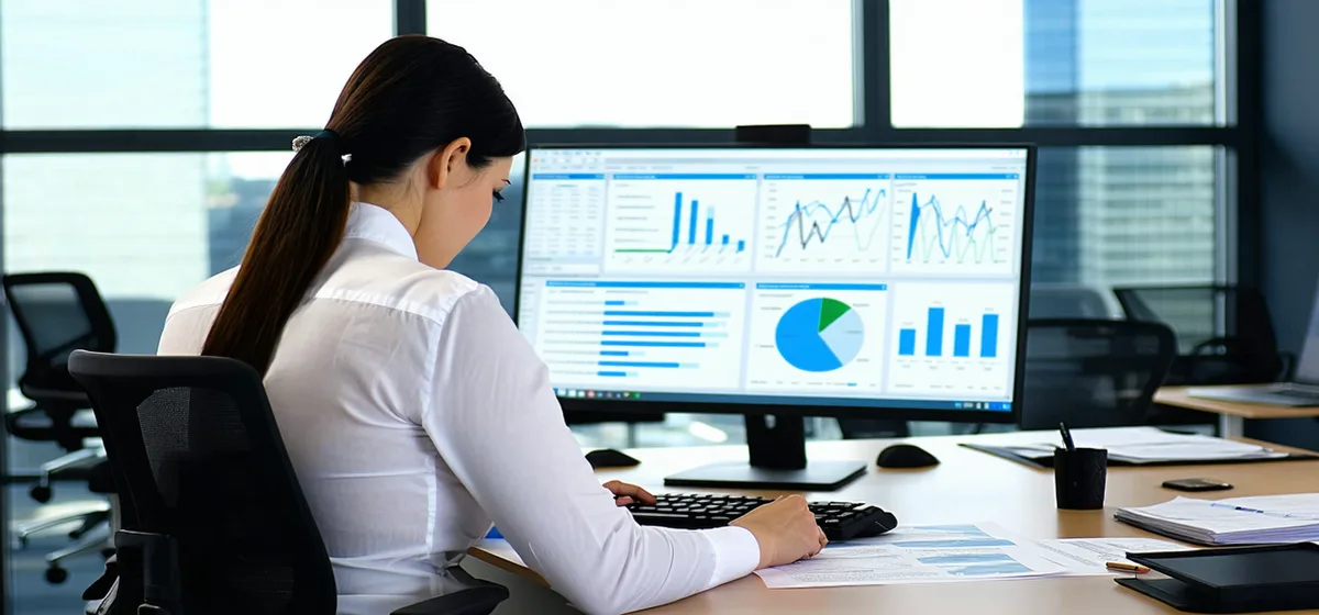 TPA claims specialist reviewing documents at workstation